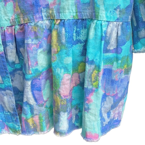 NWT Ali Miles Button Front Linen Blend Floral Top Size Lg, turquoise, blue, pink - Picture 7 of 9
